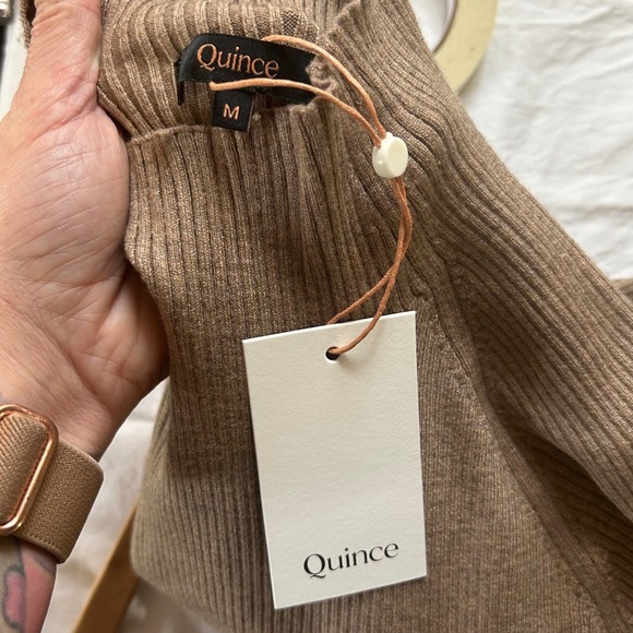 Quince Midi Sweater Dress M Long Sleeve Side Slit Mock Neck Quiet Luxury NWT - Picture 5 of 8